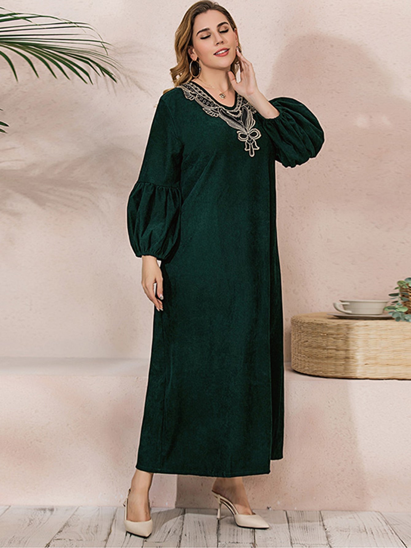 Solid color Velvet knitted plus size Vintage long skirt Tee Dress Sai Feel