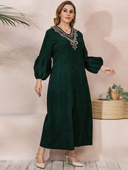 Solid color Velvet knitted plus size Vintage long skirt Tee Dress Sai Feel