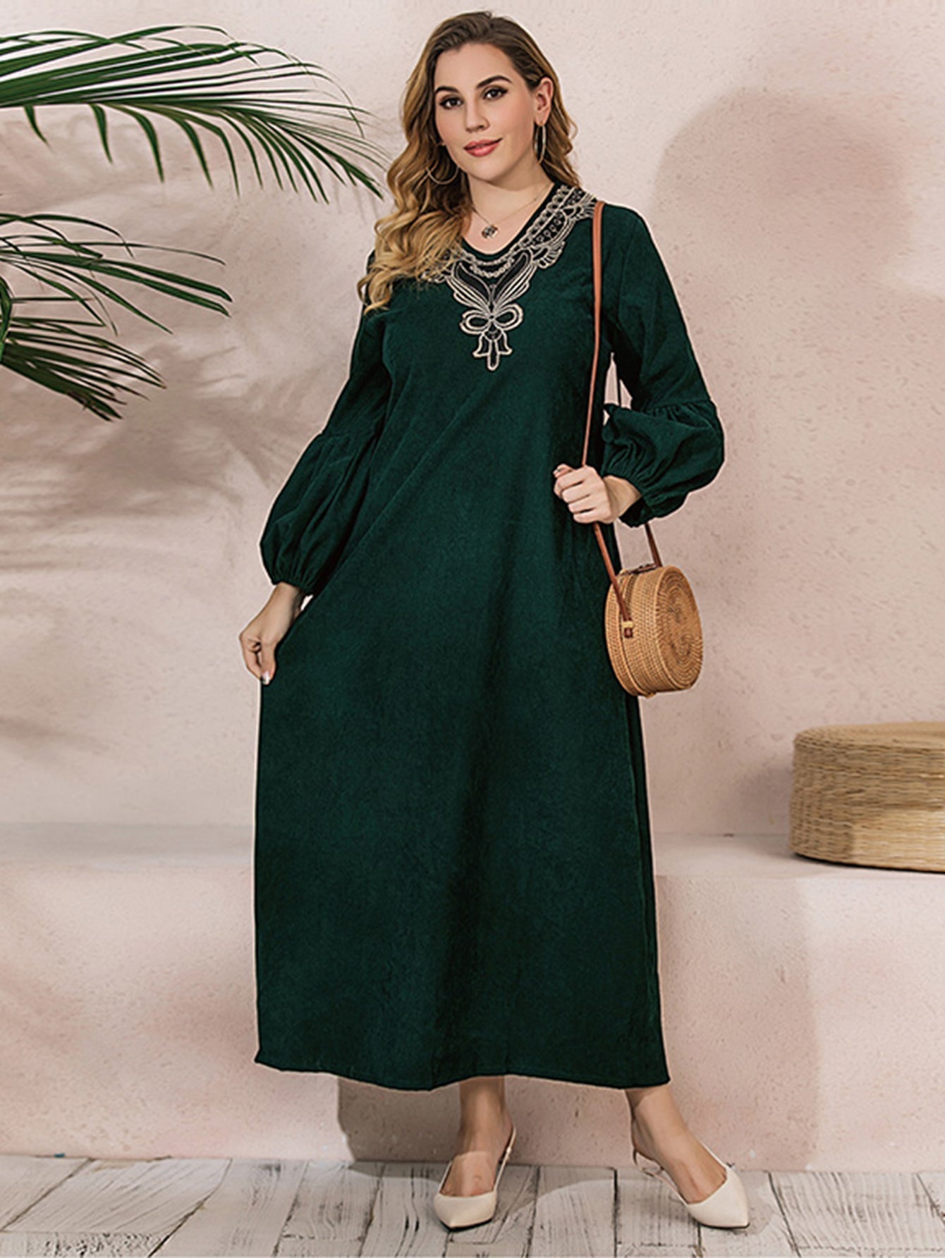 Solid color Velvet knitted plus size Vintage long skirt Tee Dress Sai Feel