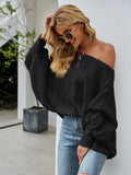 Solid color one shoulder sweater loose bat sleeve pullover sweater Sai Feel
