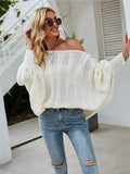 Solid color one shoulder sweater loose bat sleeve pullover sweater Sai Feel