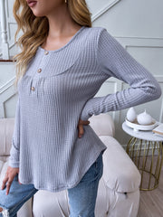 Solid color round neck casual loose long-sleeved t-shirt Sai Feel