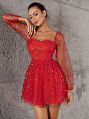 Sparkling Mesh Flare Dress Sai Feel