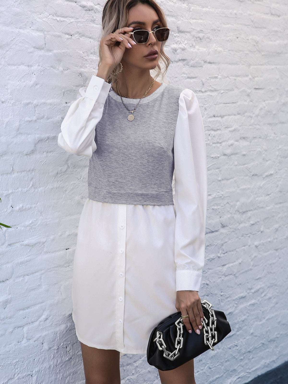 Spliced Knit Top Shirt Dress Sai Feel