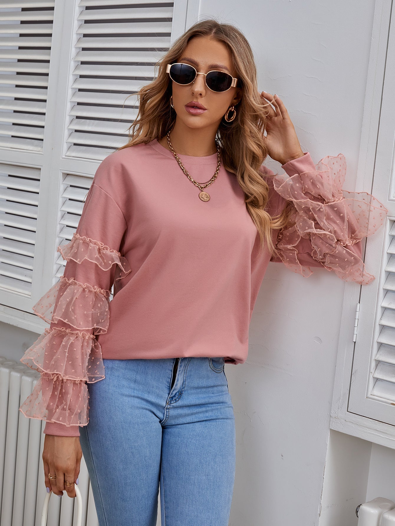 Splicing Round Neck Sweatshirt Sai Feel