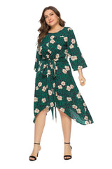 Spring and summer new large size round neck lace beach dress irregular long skirt plus size Sai Feel