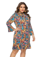 Spring and summer plus size women's V-neck bow leopard print ruffled dress Sai Feel