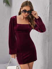 Square Neck Backless Velvet Bodycon Dress Sai Feel