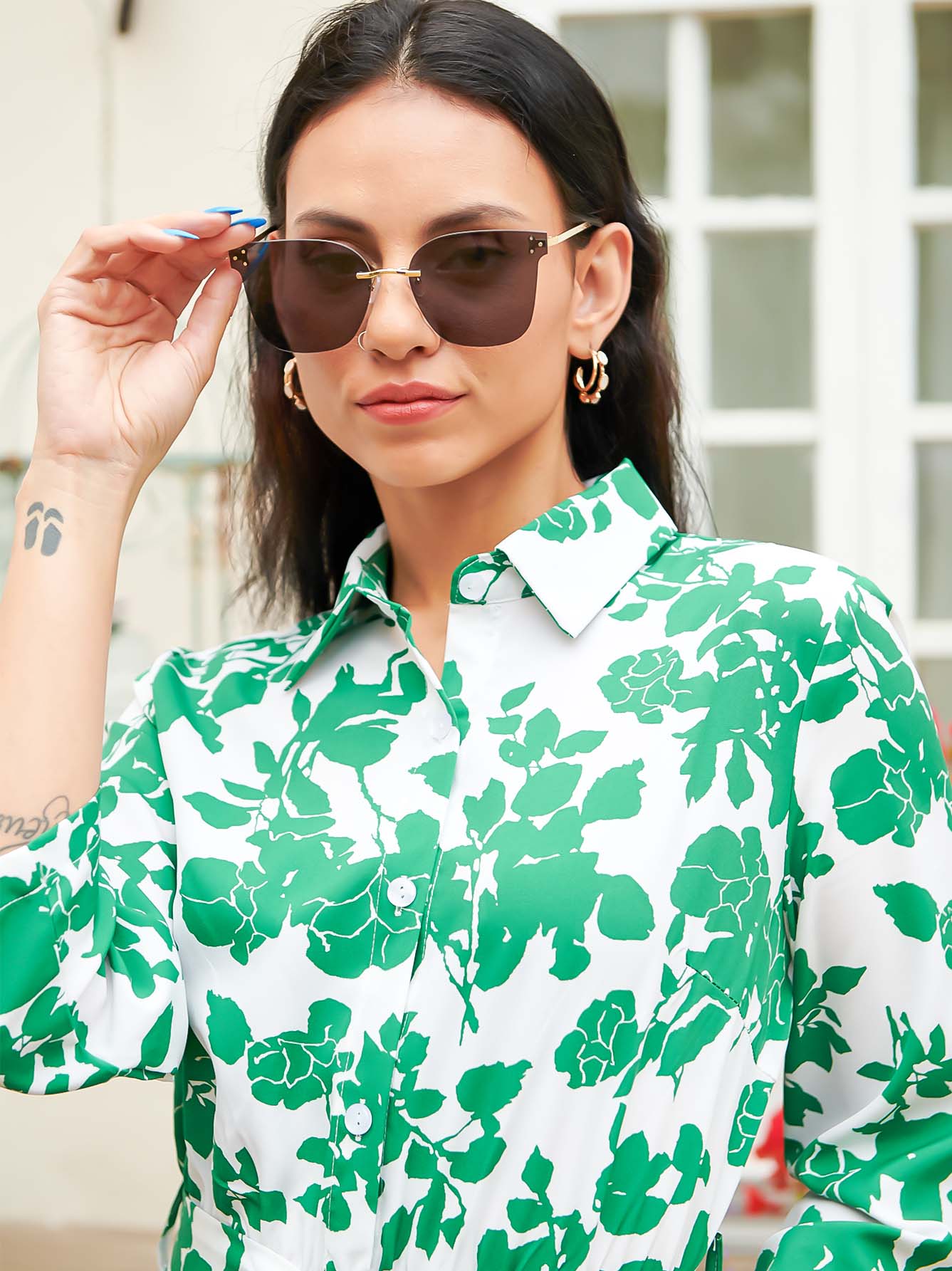 Square Rimless Acrylic Metal Temple Sunglasses Sai Feel