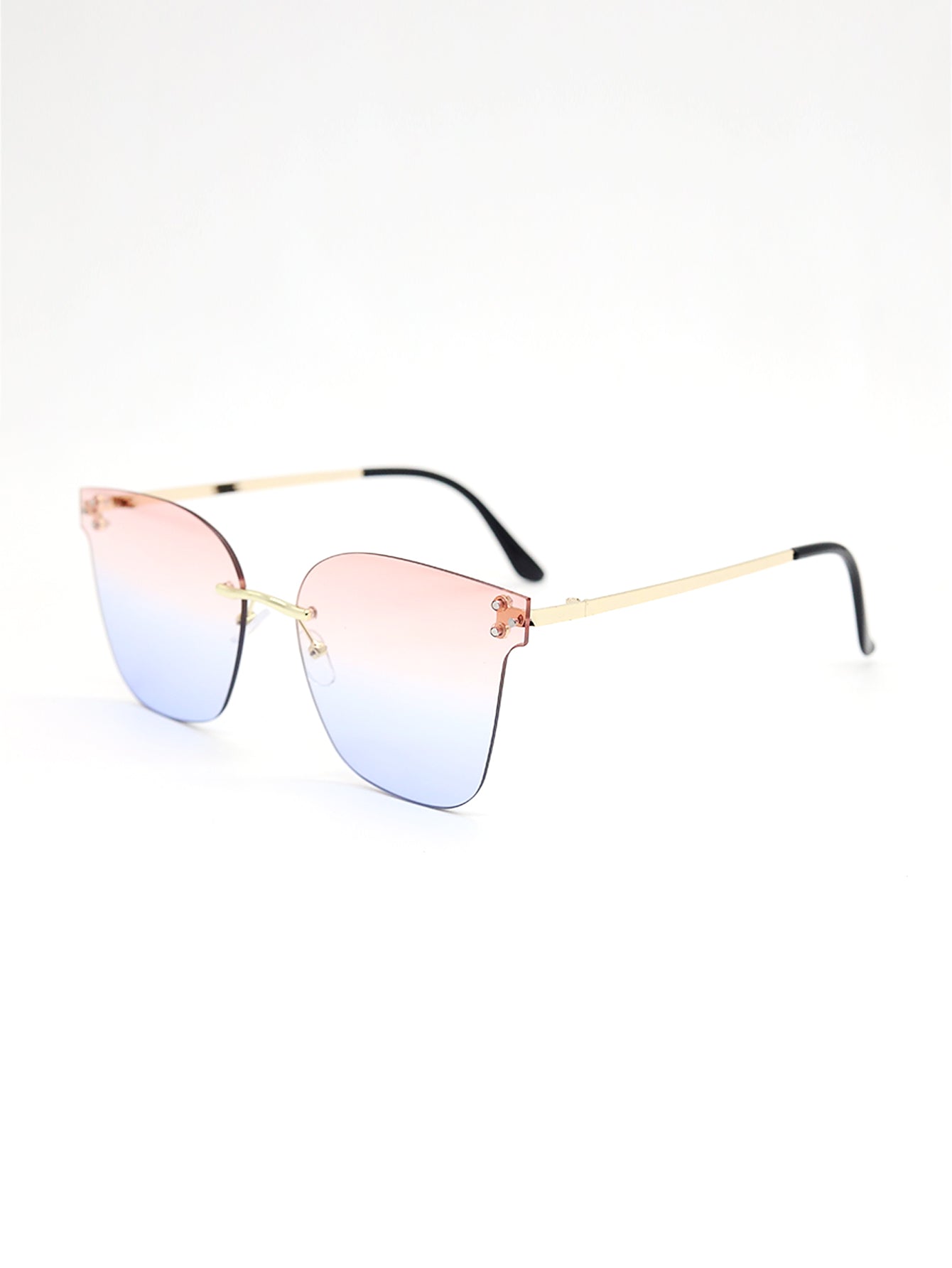 Square Rimless Acrylic Metal Temple Sunglasses Sai Feel