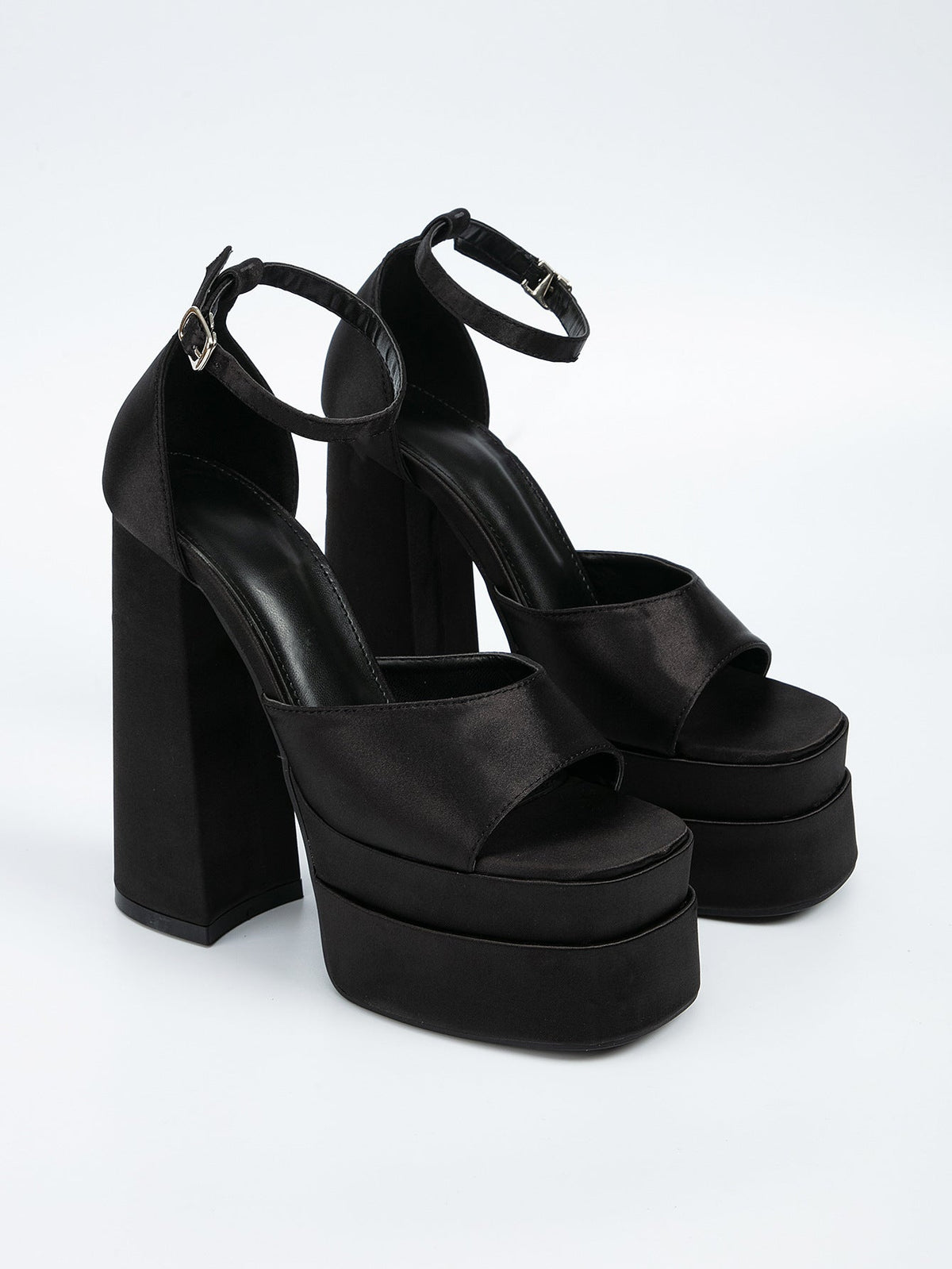 Square Toe Platform Stiletto Strap Open Toe Buckle Chunky High Heels Sai Feel