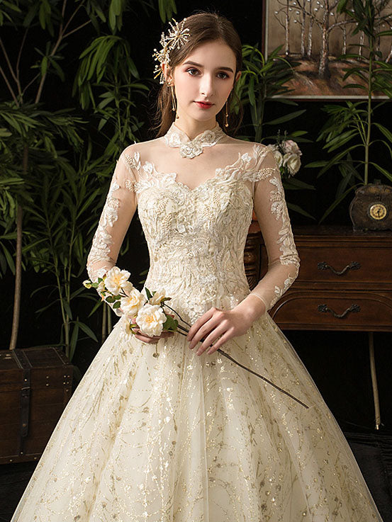 Stand Collar Hepburn Bridal Plus Size Fluffy Gauze Sai Feel