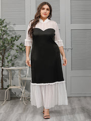 Standing collar lace splicing loose lady temperament dress Sai Feel