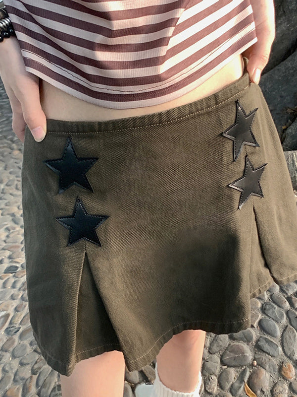 Star Patch Washed Denim Skirt Sai Feel