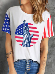 Star and Stripe Statue of Liberty Print T-shirt Sai Feel