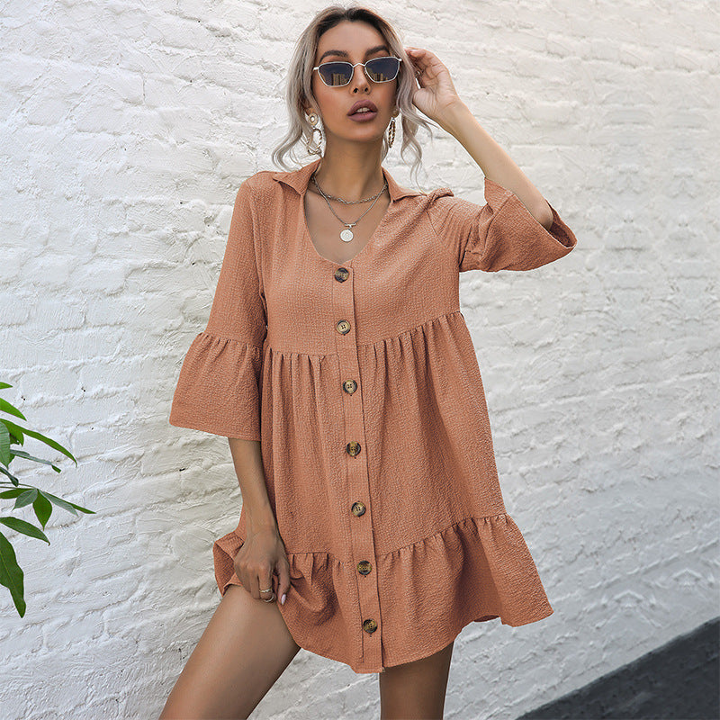 Statement Collar Ruffle Hem Shirt Dress Sai Feel