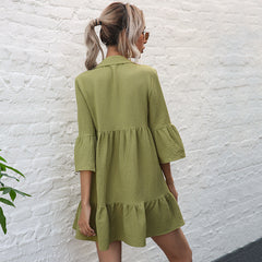 Statement Collar Ruffle Hem Shirt Dress Sai Feel