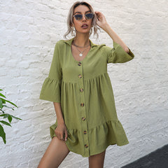 Statement Collar Ruffle Hem Shirt Dress Sai Feel