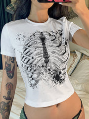 Sternum Print Round Neck T-shirt Sai Feel