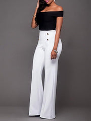 Straight Trousers with Decorative Buttons Sai Feel