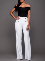 Straight Trousers with Decorative Buttons Sai Feel