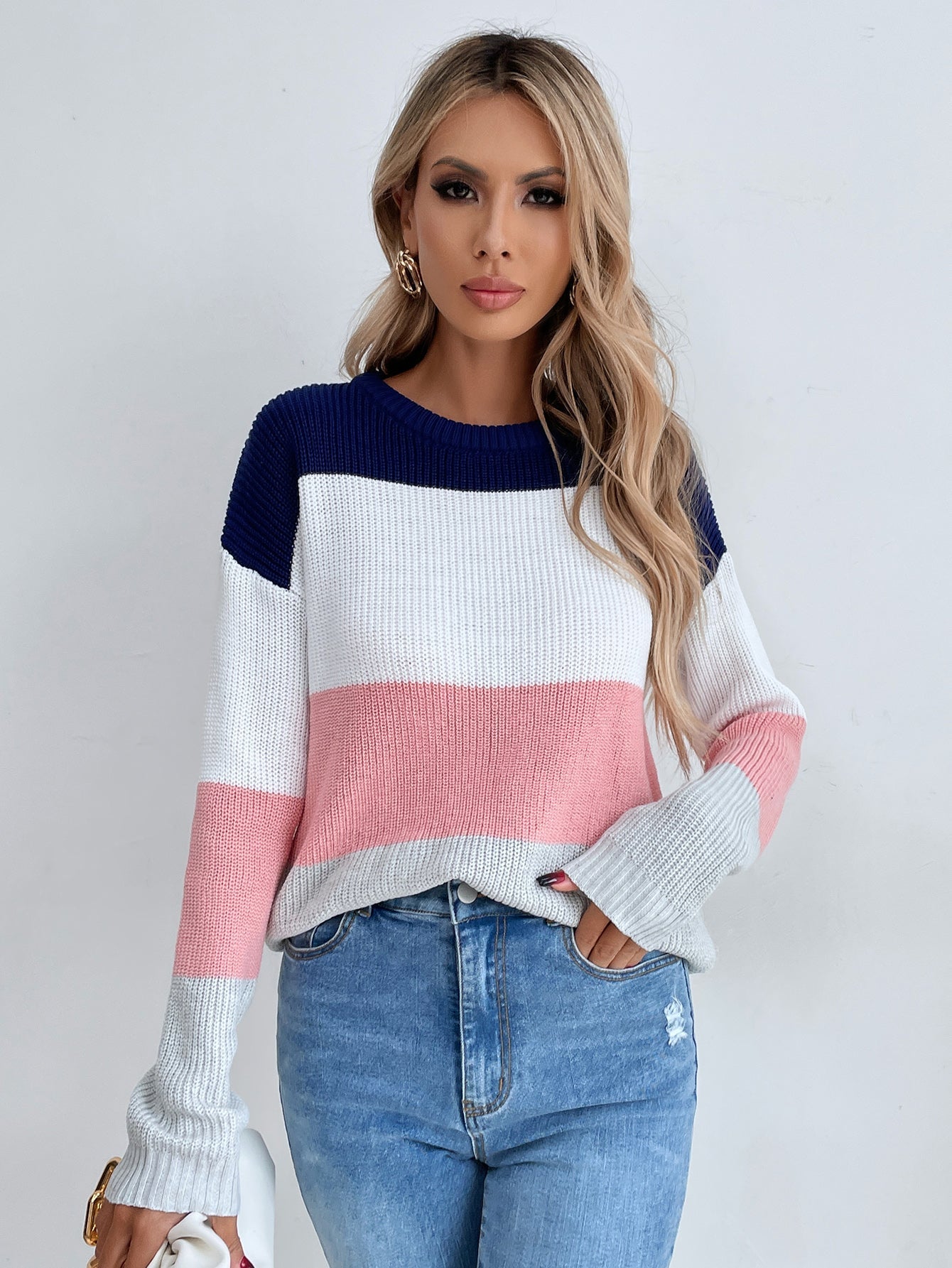 Stripe Color Block Sweater Pullover Sai Feel