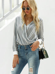 Stripe Deep V Neck Blouse Sai Feel