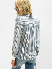 Stripe Deep V Neck Blouse Sai Feel