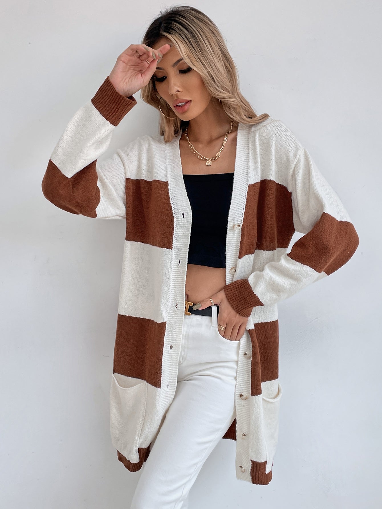 Stripe Extra Long Sweater Cardigan Sai Feel