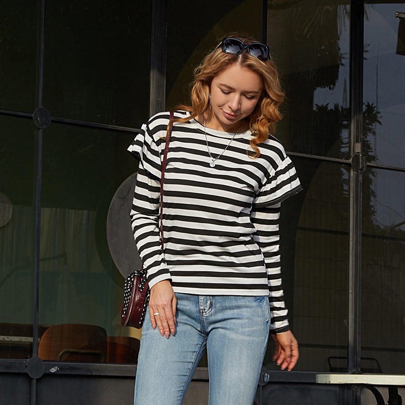 Stripe Ruffle Trim Tee Sai Feel