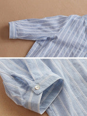 Stripe V-neck Half Sleeve Asymmetrical Button Down Casual Loose Shirts Blouse Tops S-3XL Sai Feel