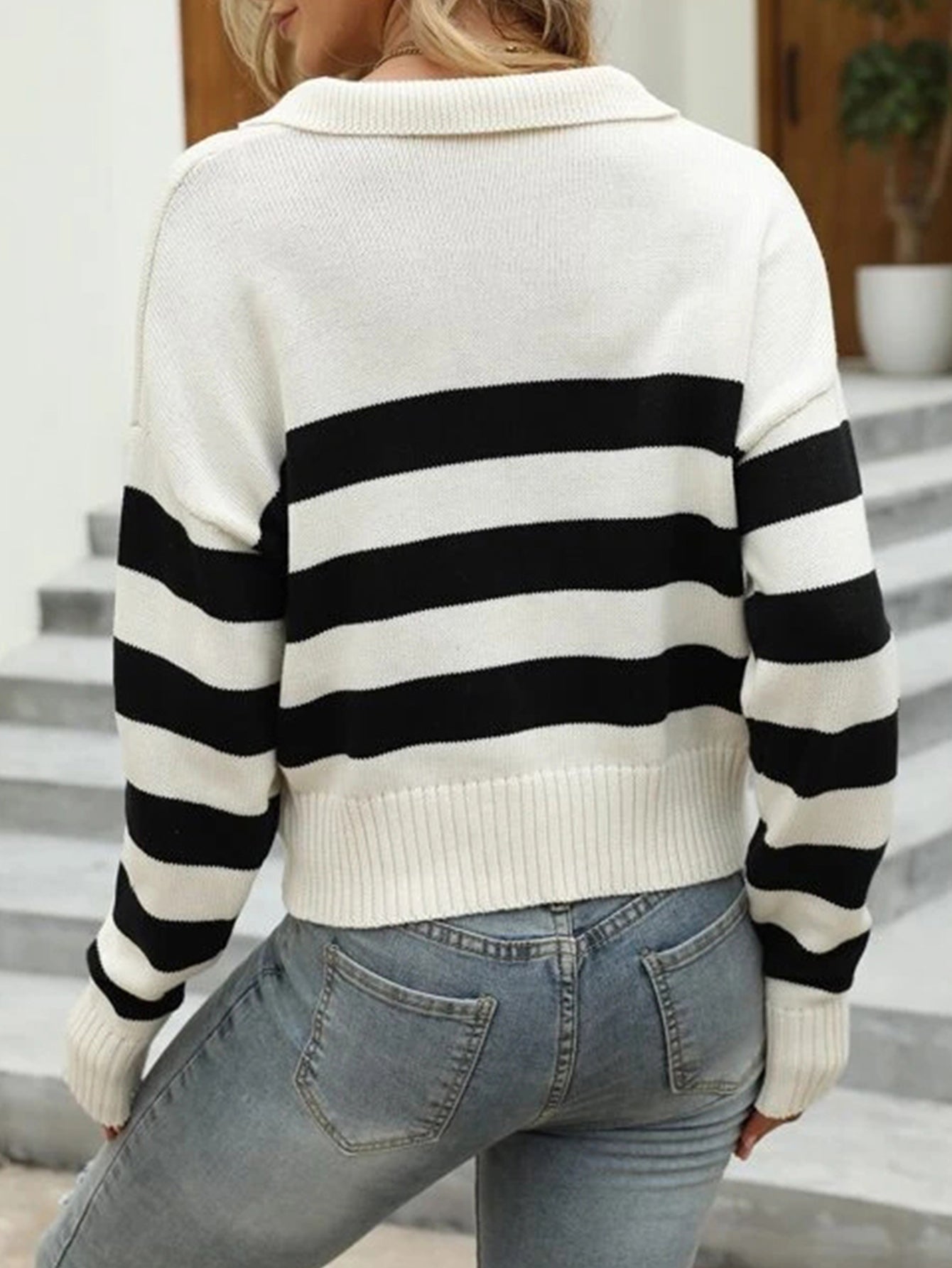 Striped Drop Shoulder Sweater Sai Feel