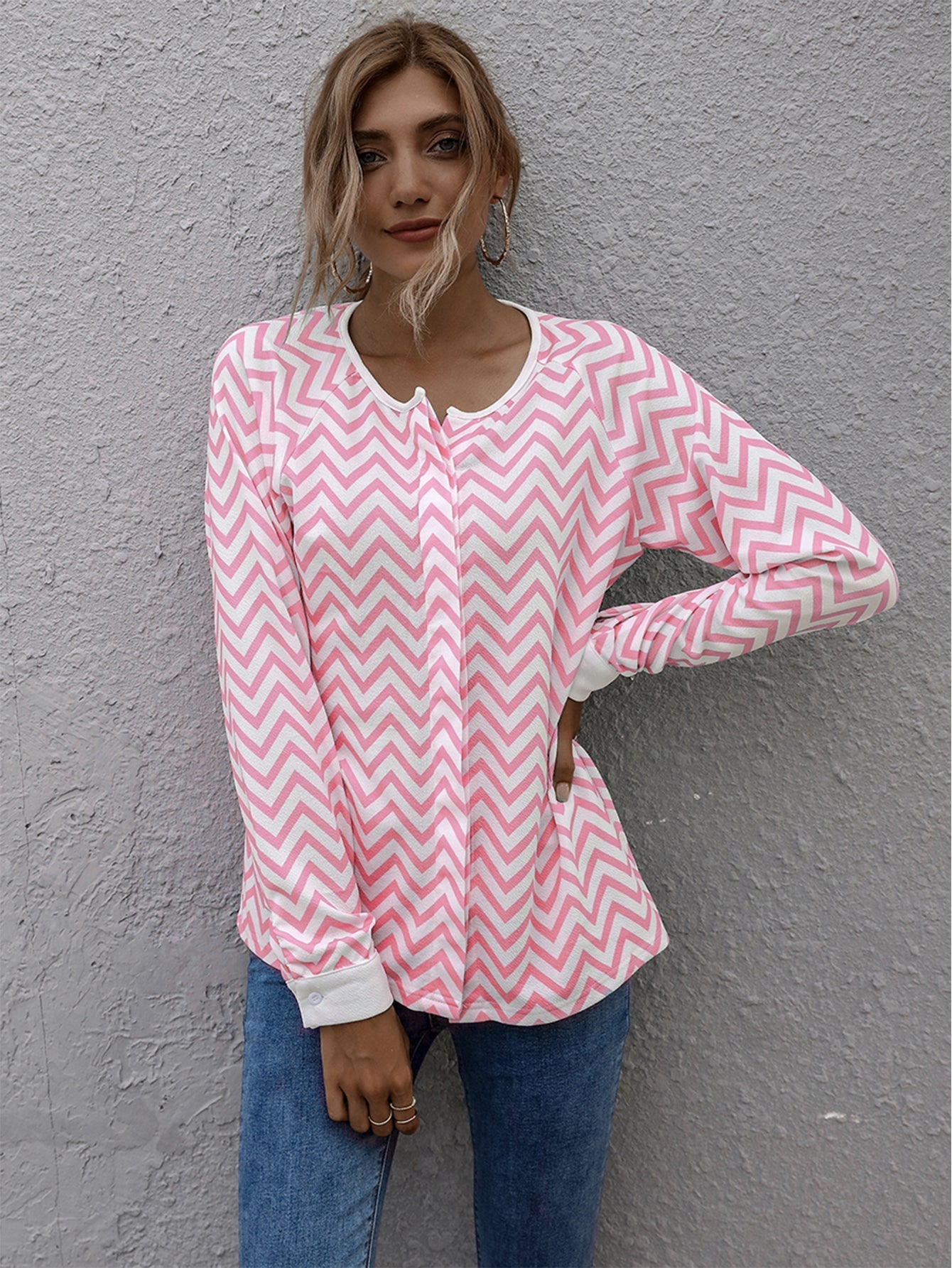 Striped Raglan Sleeve Coat Sai Feel