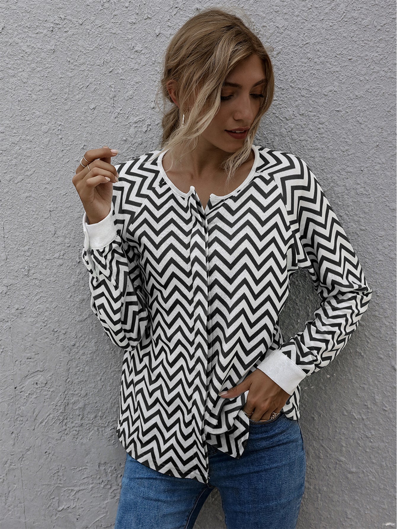 Striped Raglan Sleeve Coat Sai Feel