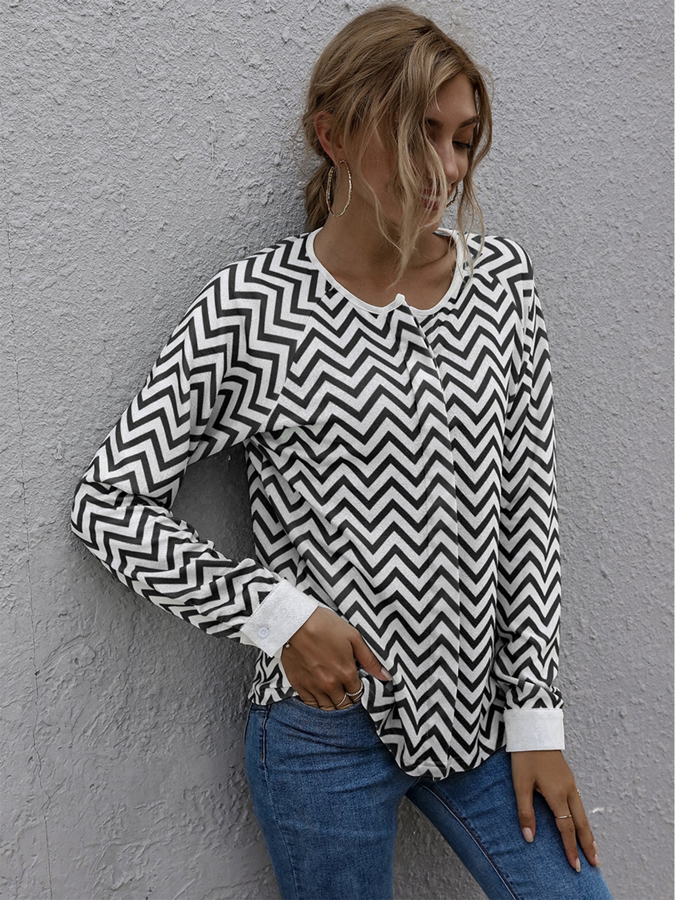 Striped Raglan Sleeve Coat Sai Feel