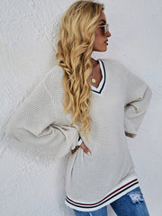 Striped Trim Drop Shoulder Sweatshirt Sai Feel