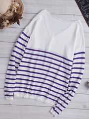 Striped V Neck Long Sleeve Sweater Sai Feel