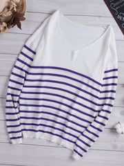 Striped V Neck Long Sleeve Sweater Sai Feel