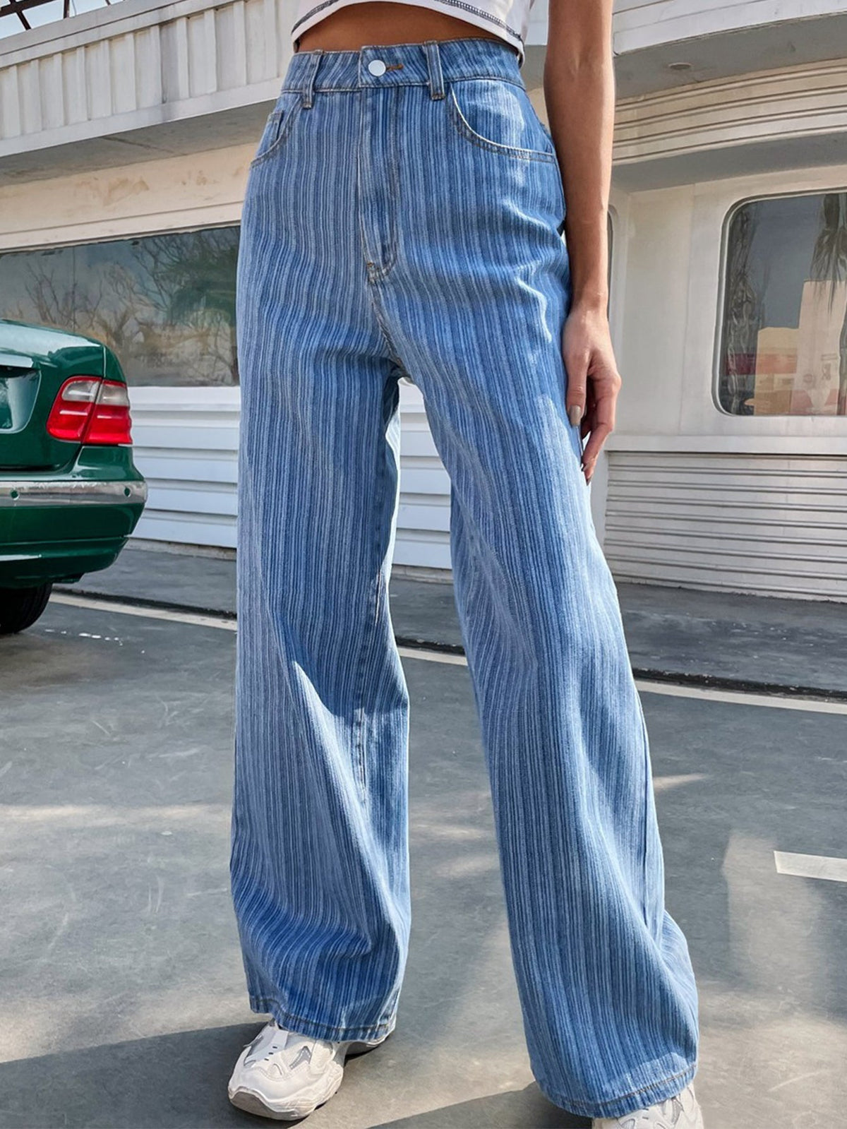 Striped Wide Leg Jeans Sai Feel