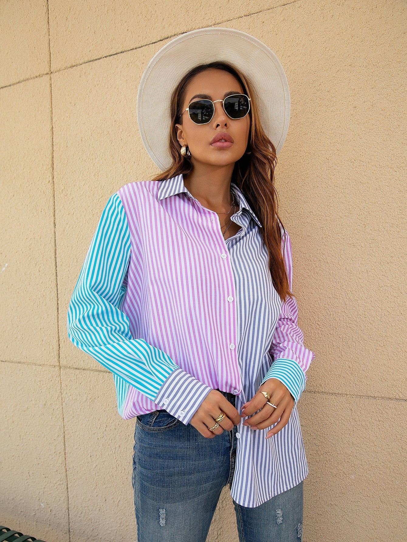 Striped color block shirt Sai Feel