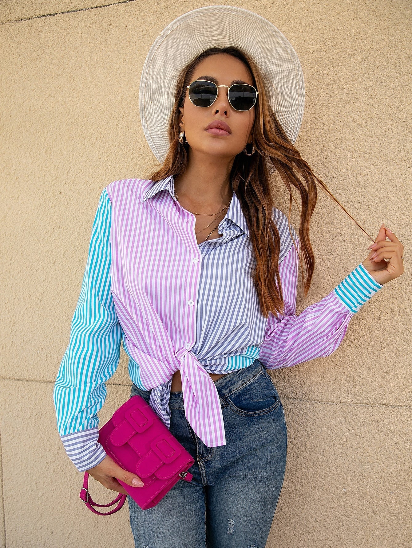 Striped color block shirt Sai Feel