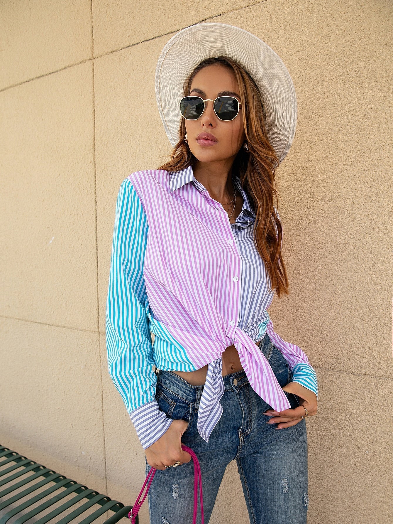 Striped color block shirt Sai Feel