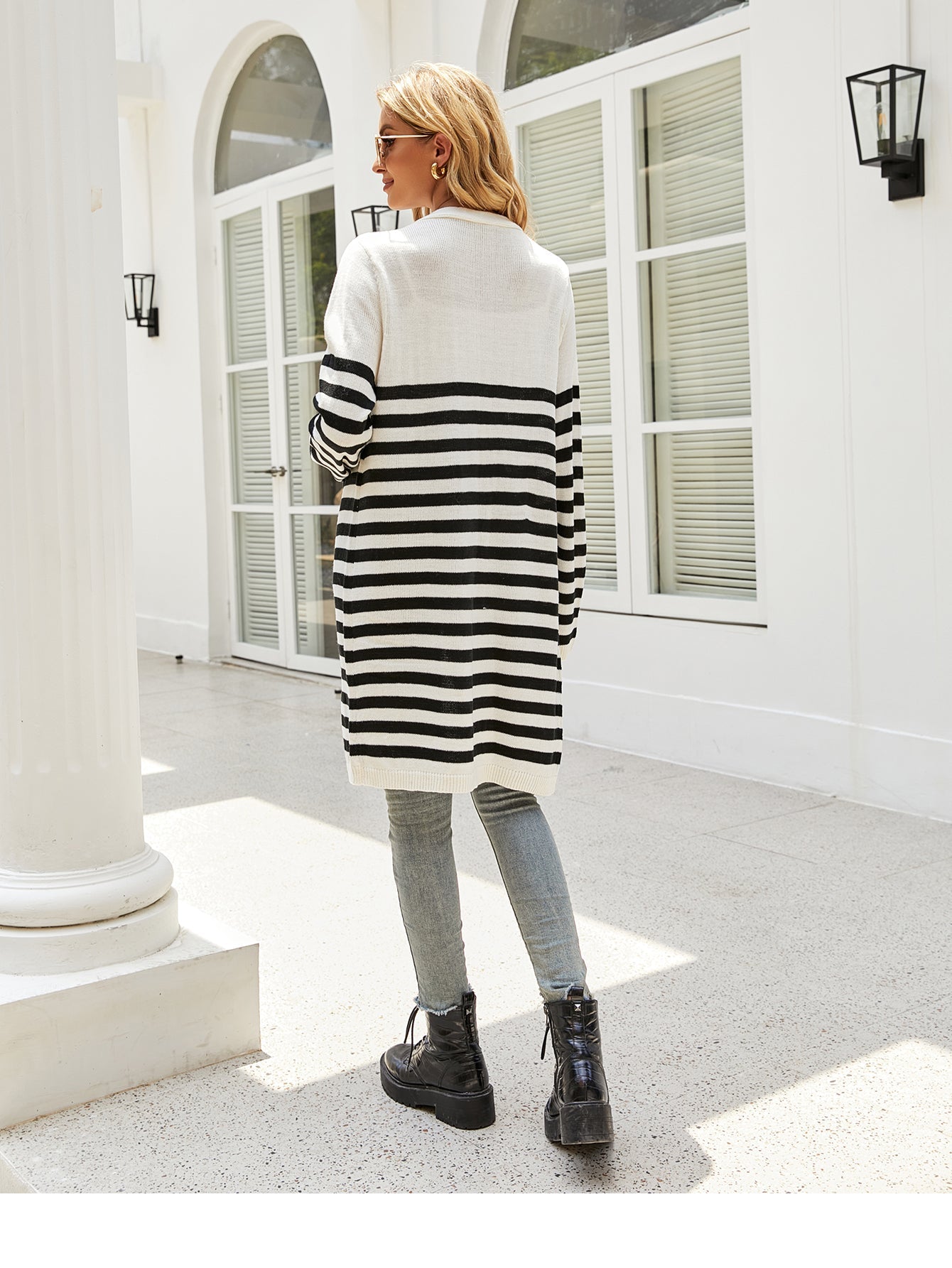Striped contrast color long knit cardigan Sai Feel
