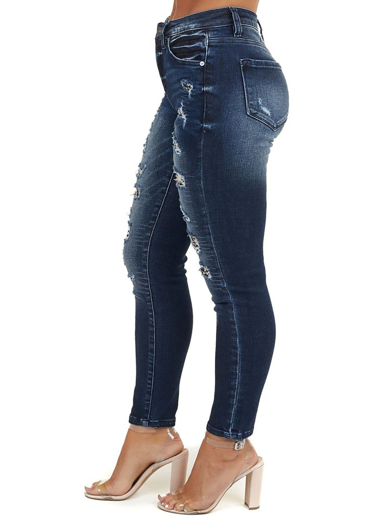 Stylish Front Buttons Skinny Blue Ripped Jeans Sai Feel