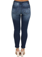 Stylish Front Buttons Skinny Blue Ripped Jeans Sai Feel