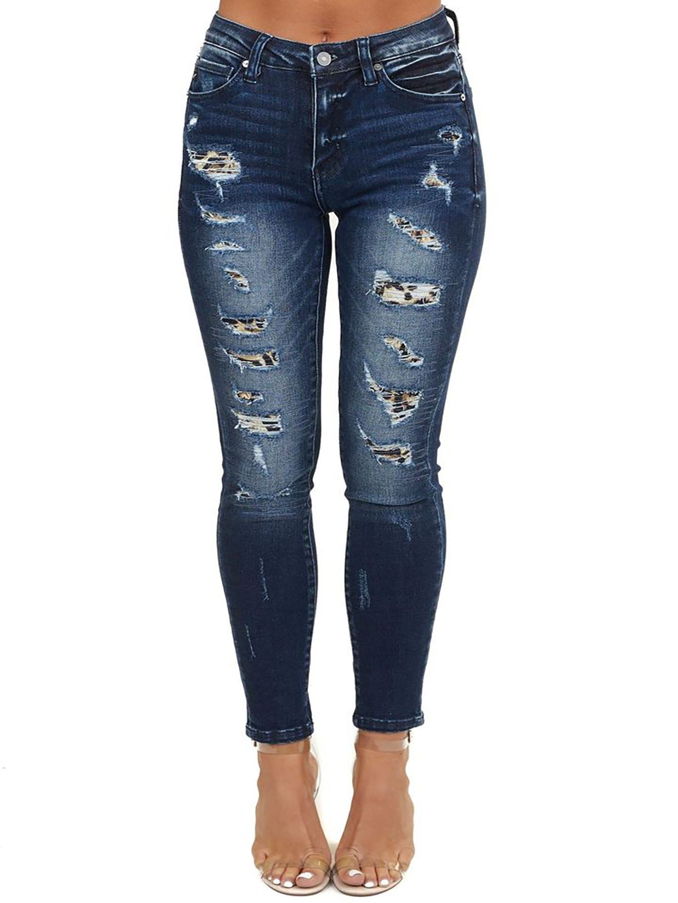 Stylish Front Buttons Skinny Blue Ripped Jeans Sai Feel