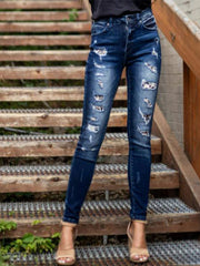 Stylish Front Buttons Skinny Blue Ripped Jeans Sai Feel