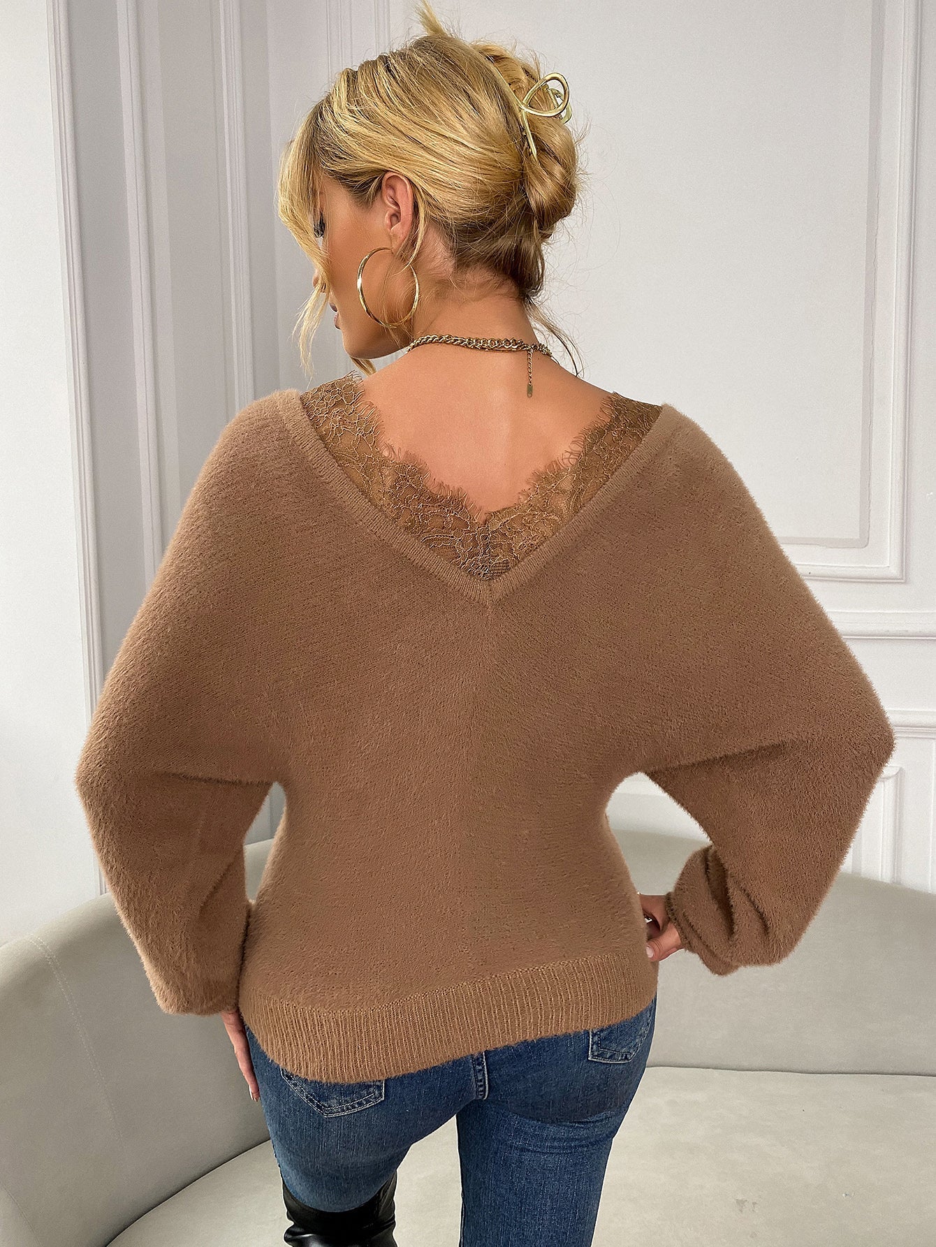 Super Soft Feather Yarn V Neck Sweater Pullover Sai Feel