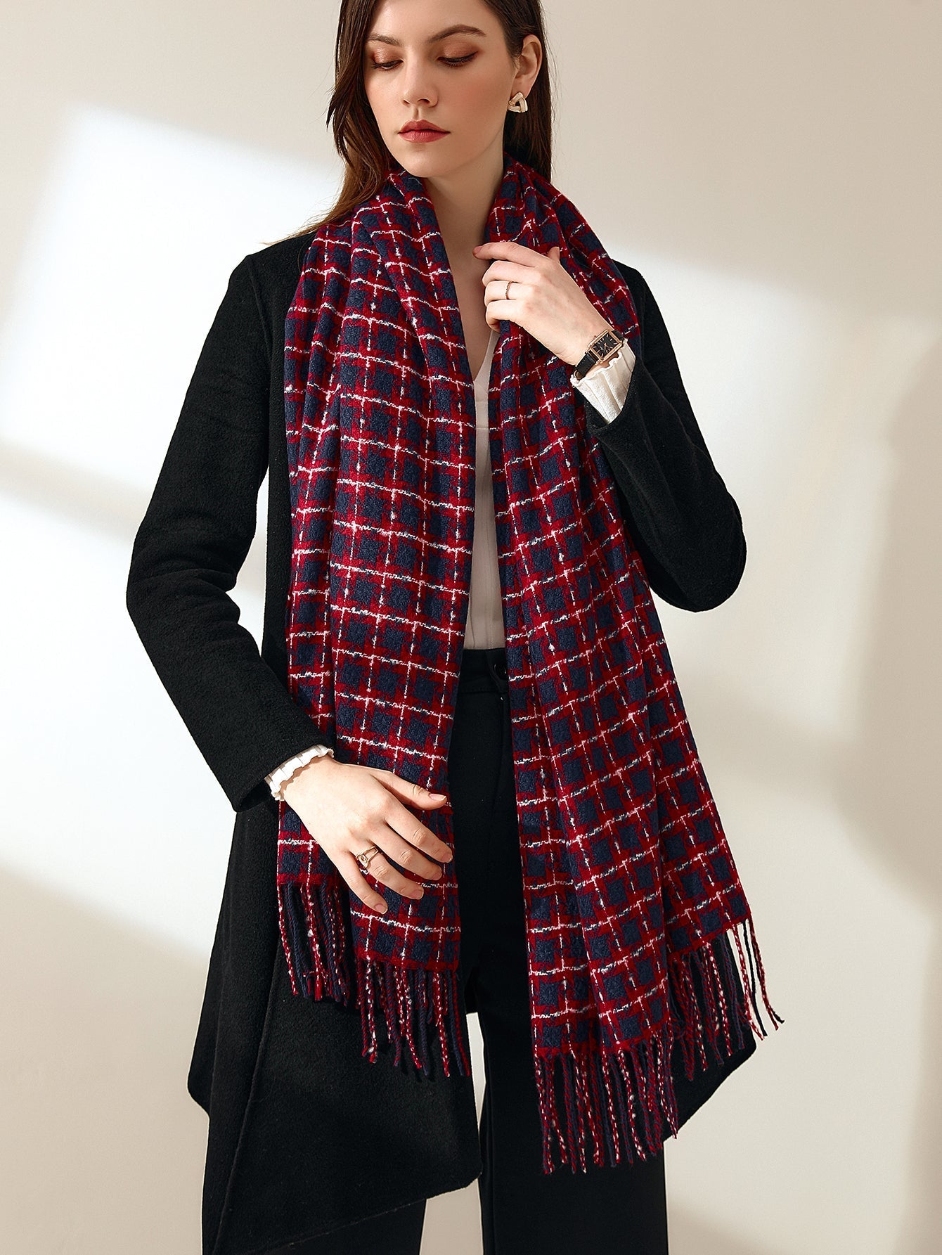 Super Soft Plaid Fringe Scarf Sai Feel