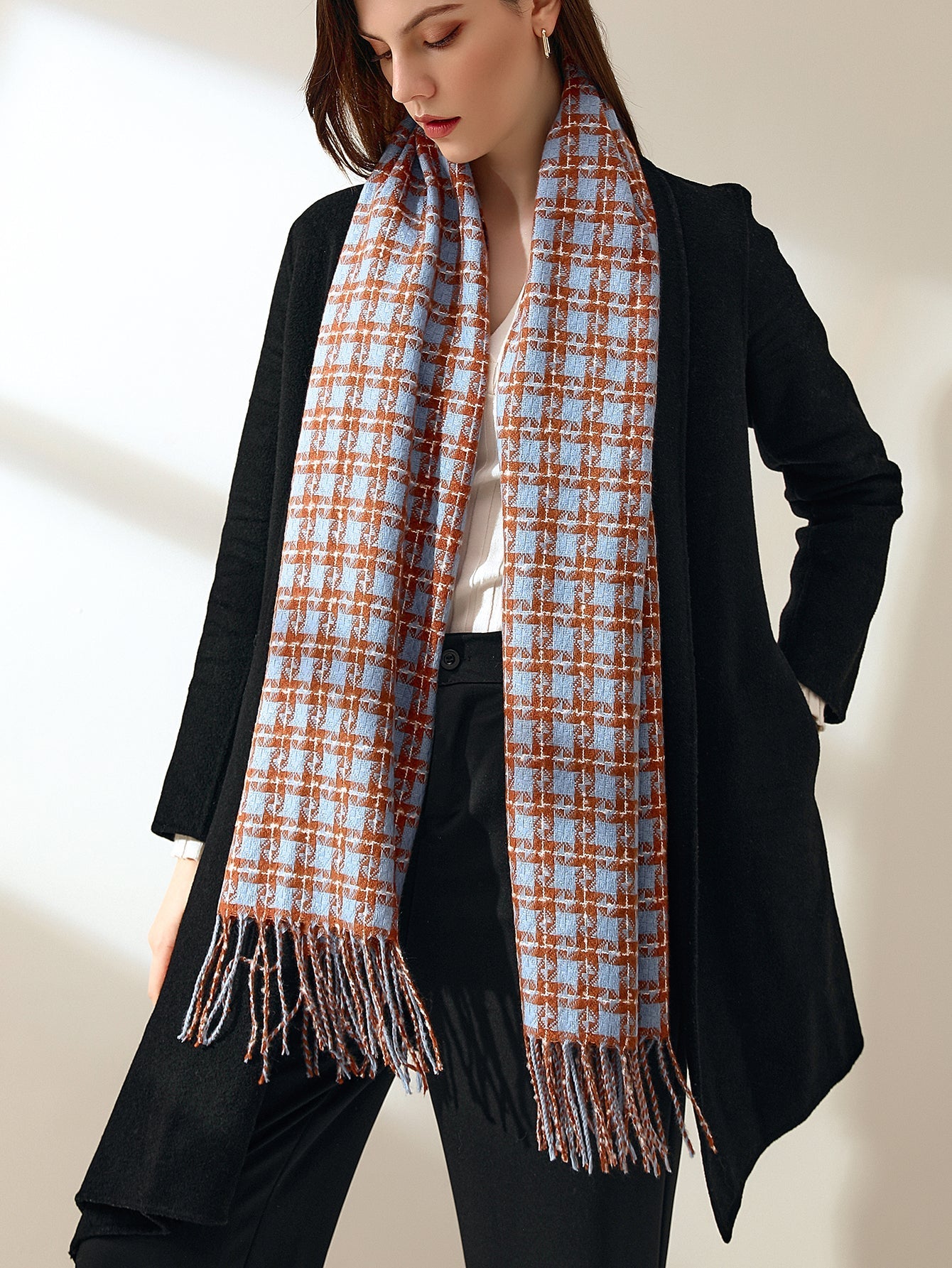 Super Soft Plaid Fringe Scarf Sai Feel